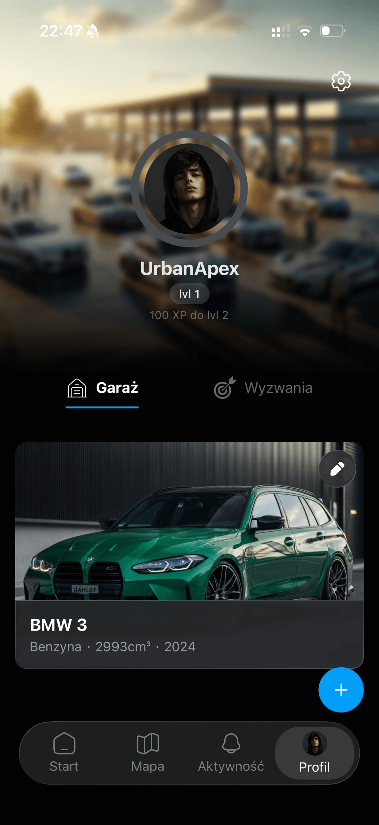 Profil i garaż użytkownika w aplikacji Revly